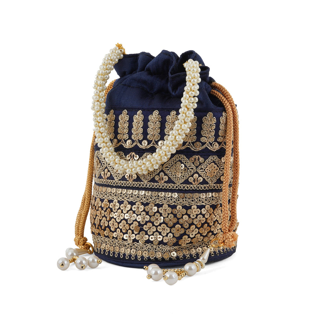 Wedding Bells Blue Embroidered Potli Bag