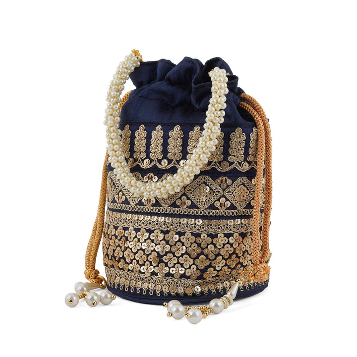 Wedding Bells Blue Embroidered Potli Bag