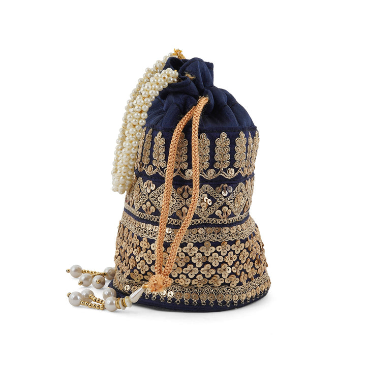 Wedding Bells Blue Embroidered Potli Bag