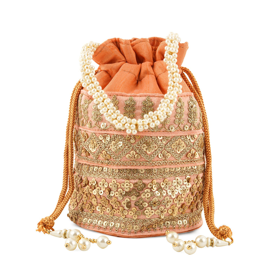 Royal Affair Peach Embroidered Potli Bag