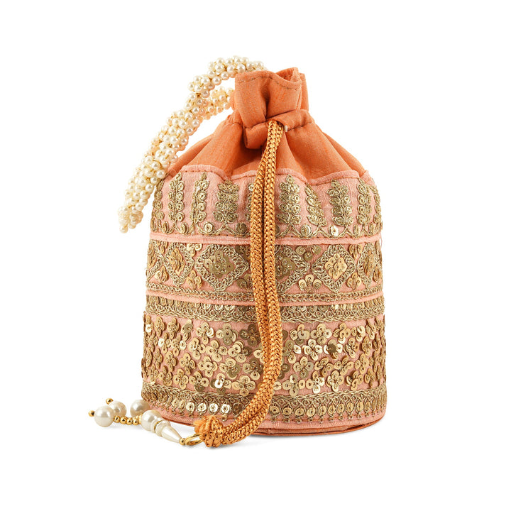 Royal Affair Peach Embroidered Potli Bag