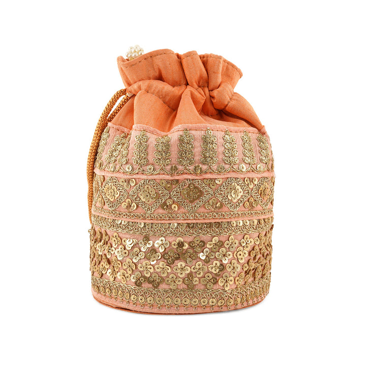 Royal Affair Peach Embroidered Potli Bag