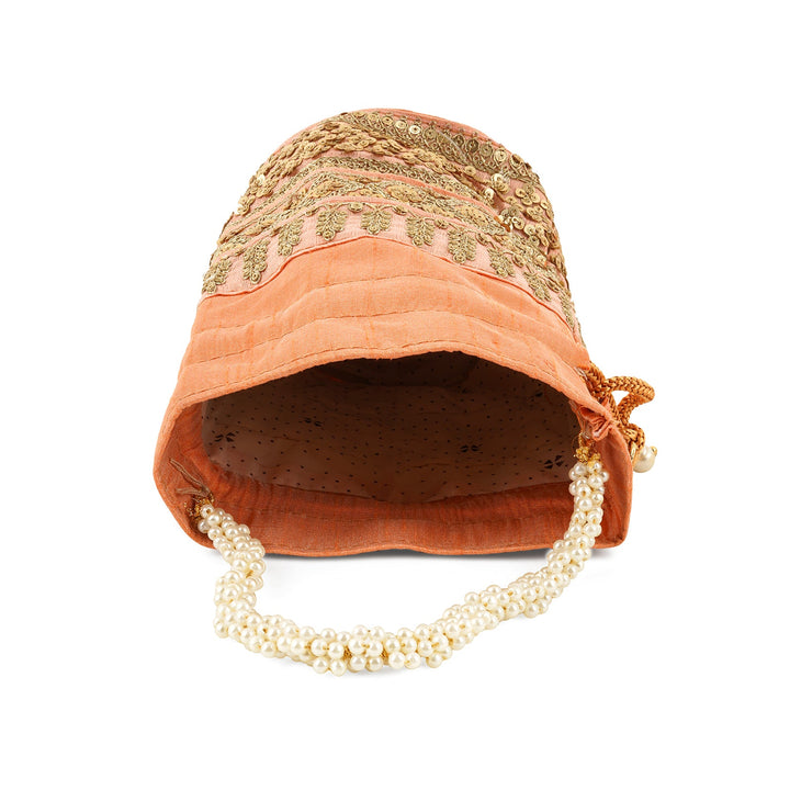 Royal Affair Peach Embroidered Potli Bag