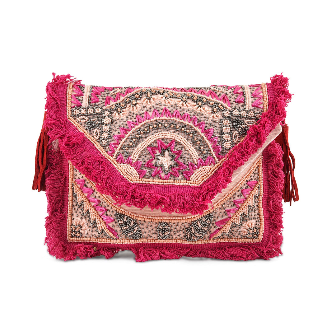 Pink Pixie Dust Tassel and Beads Banjara Bag
