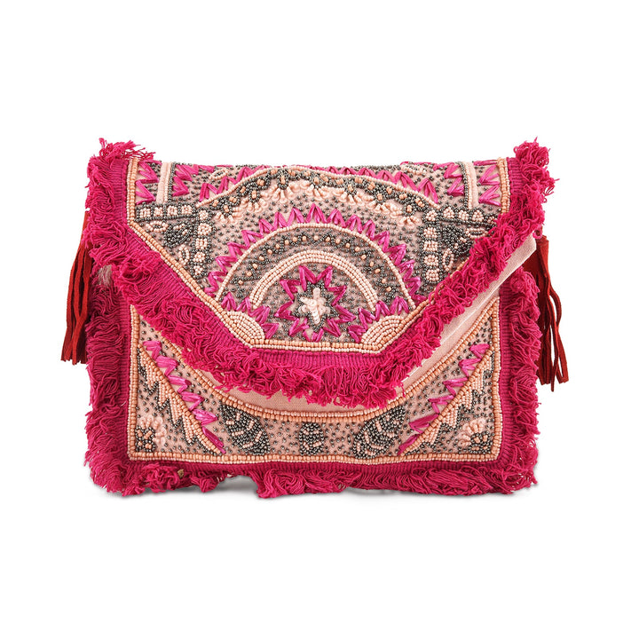 Pink Pixie Dust Tassel and Beads Banjara Bag