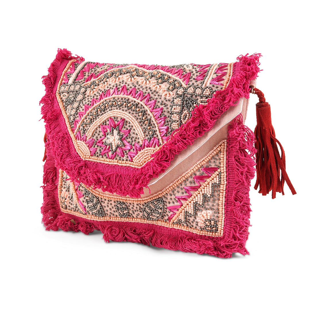 Pink Pixie Dust Tassel and Beads Banjara Bag