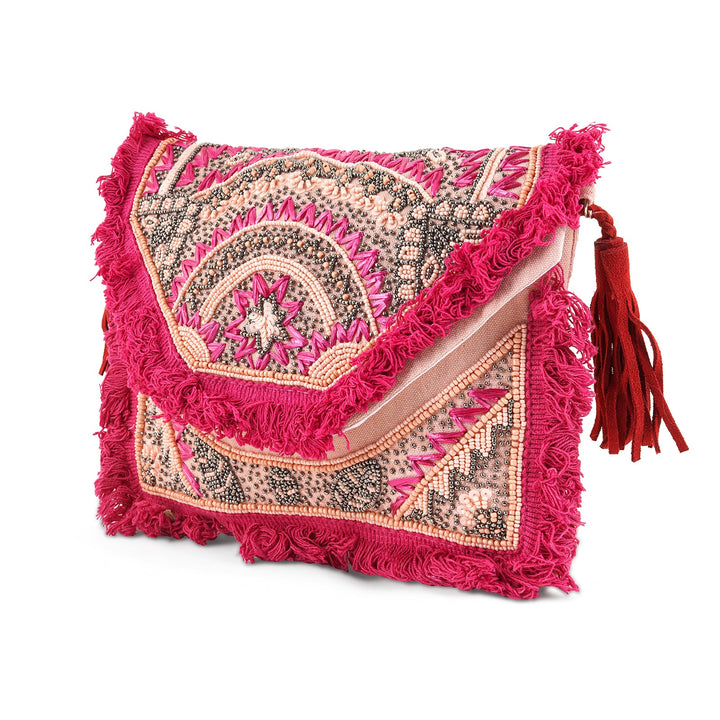 Pink Pixie Dust Tassel and Beads Banjara Bag