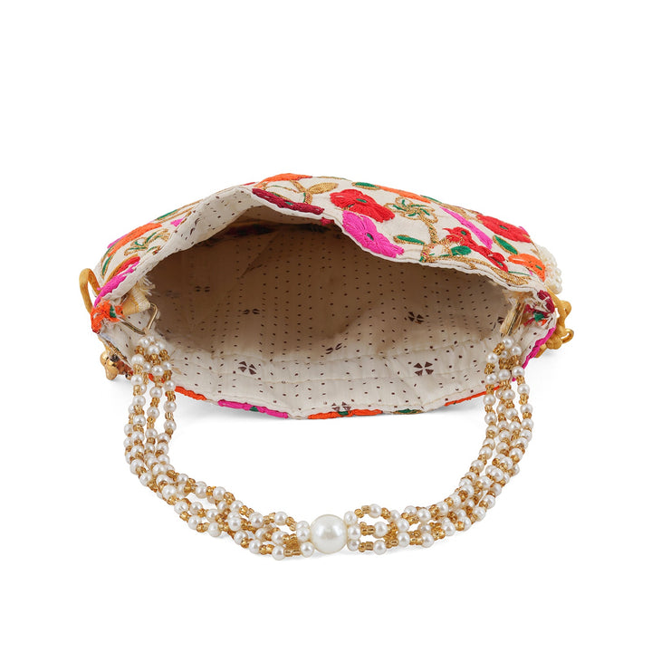Glittering Garden Pink and Orange Embroidered Potli Bag