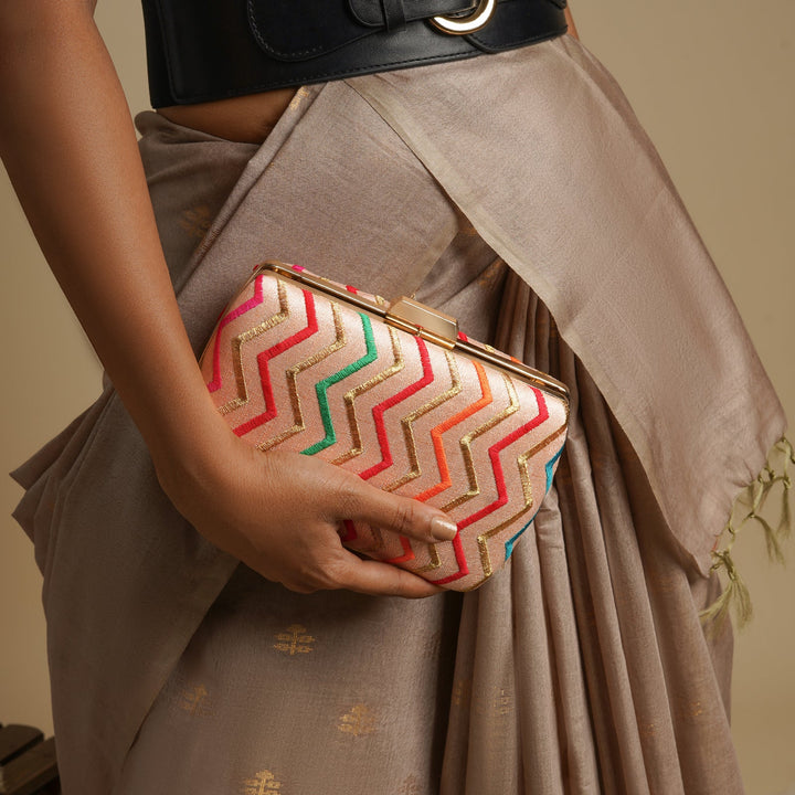 Satrangi Re Pink Embroidered Fabric Clutch