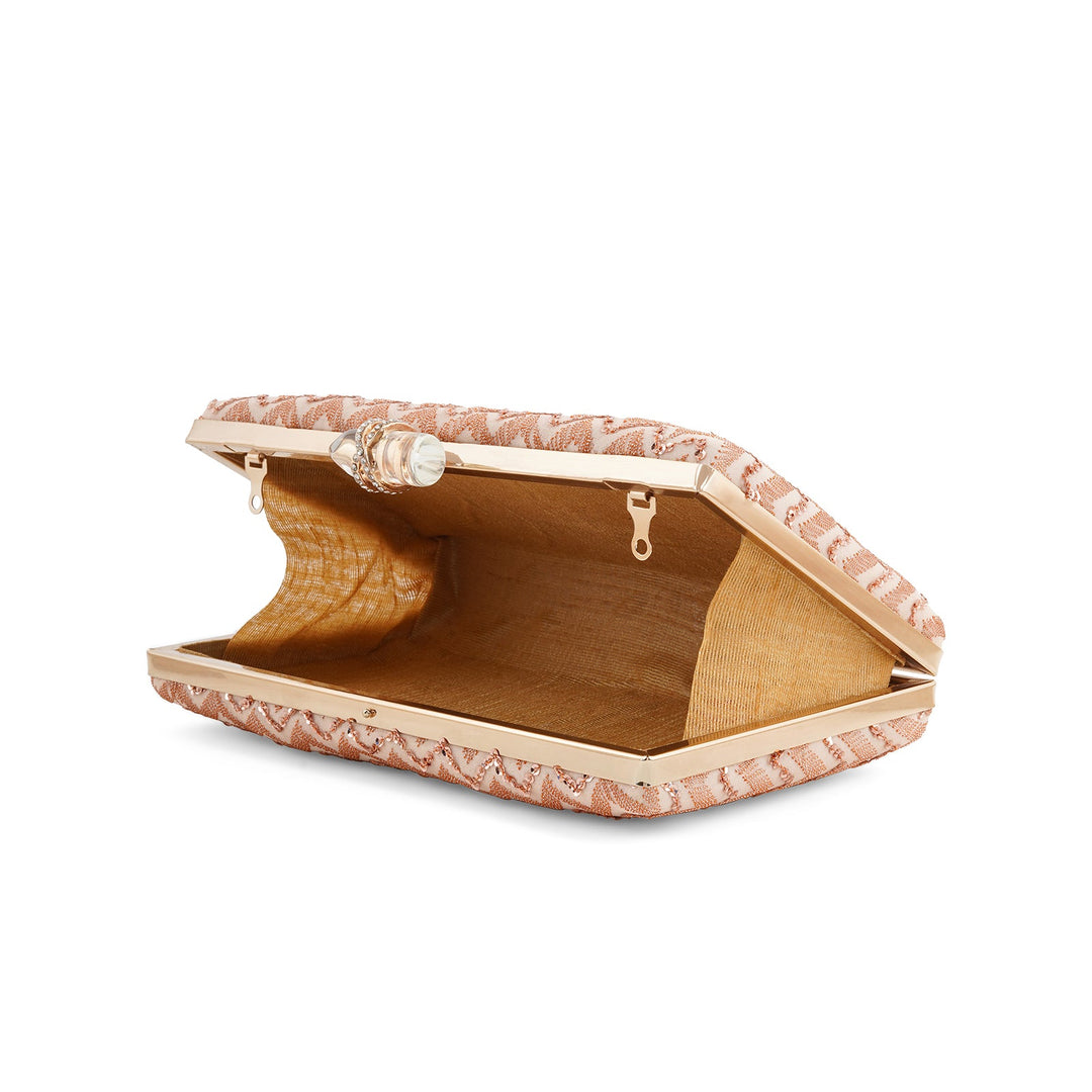 Party Wave Peach Sequin Embroidered Clutch