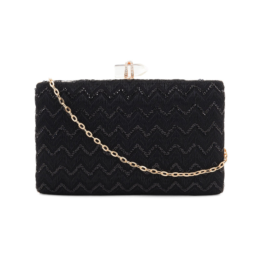 Party Wave Black Sequin Embroidered Clutch
