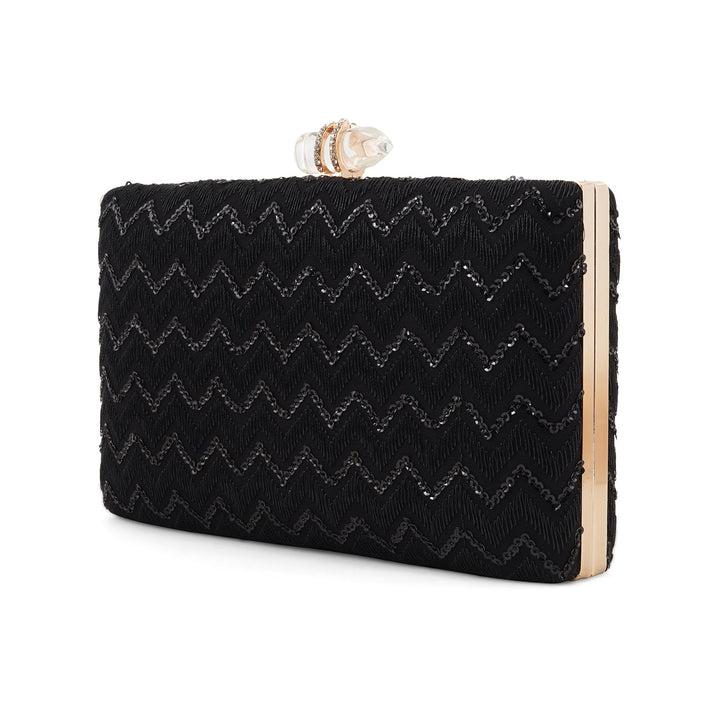 Party Wave Black Sequin Embroidered Clutch