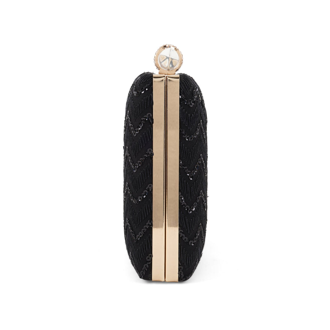 Party Wave Black Sequin Embroidered Clutch