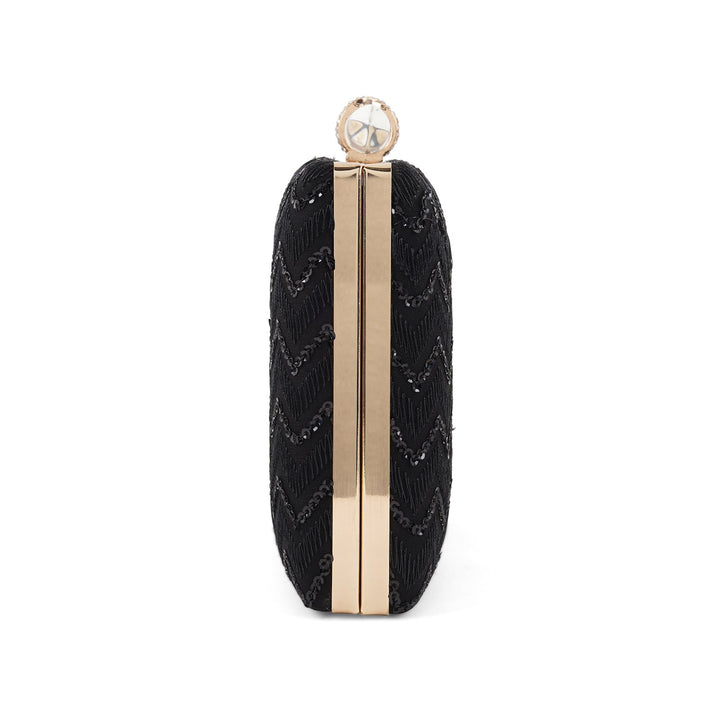 Party Wave Black Sequin Embroidered Clutch