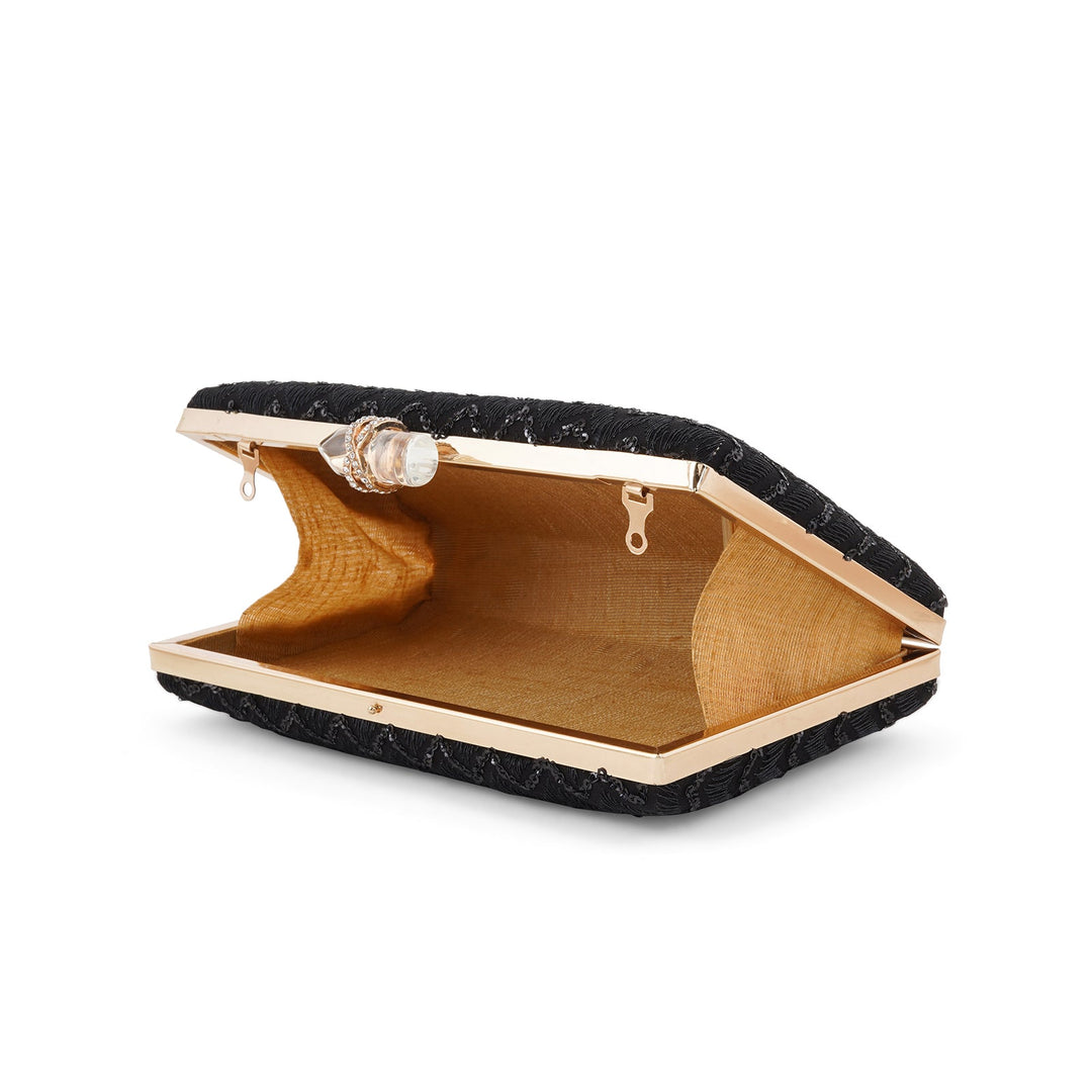 Party Wave Black Sequin Embroidered Clutch