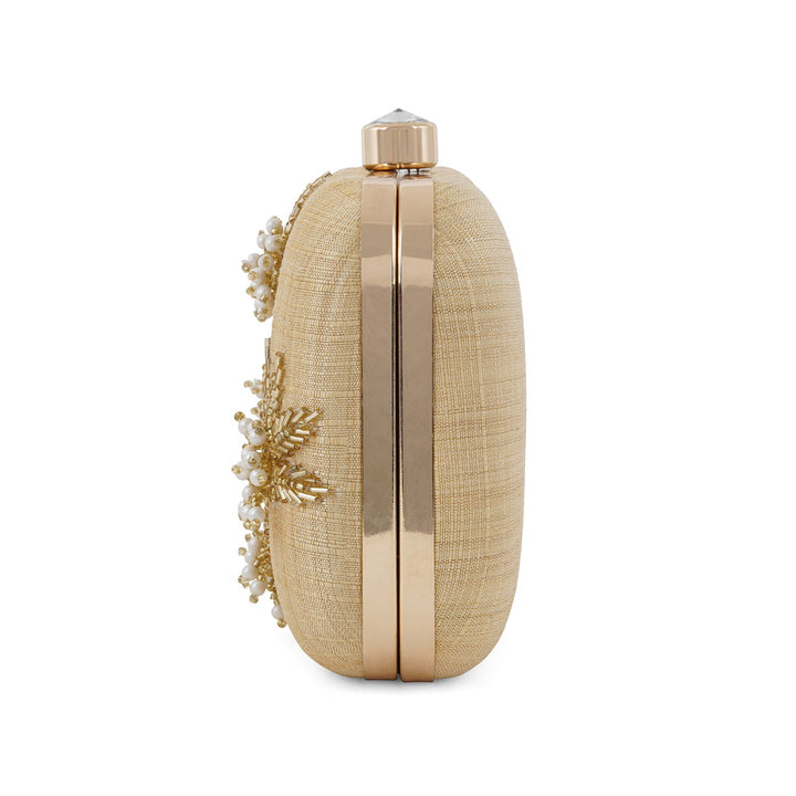 Floral Fiesta Gold Hand Embroidery Clutch