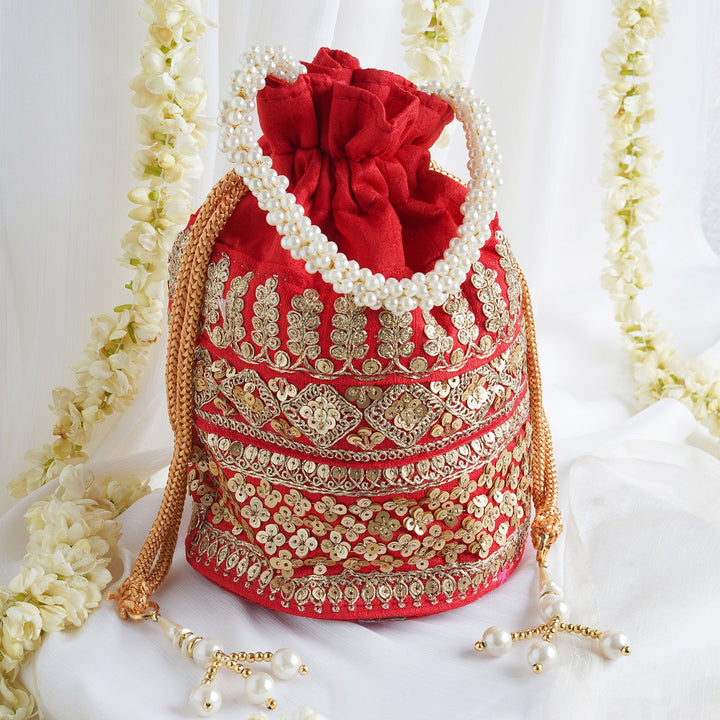 Royal Affair Flaming Red Embroidered Potli Bag