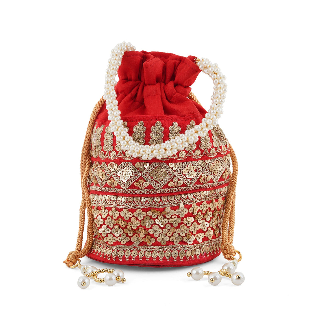 Royal Affair Flaming Red Embroidered Potli Bag