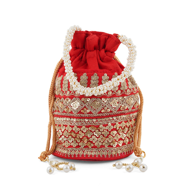 Royal Affair Flaming Red Embroidered Potli Bag
