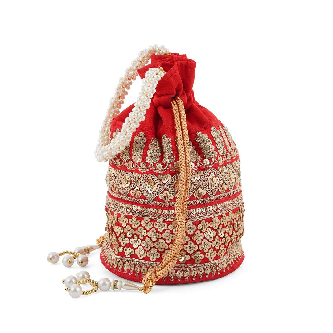 Royal Affair Flaming Red Embroidered Potli Bag