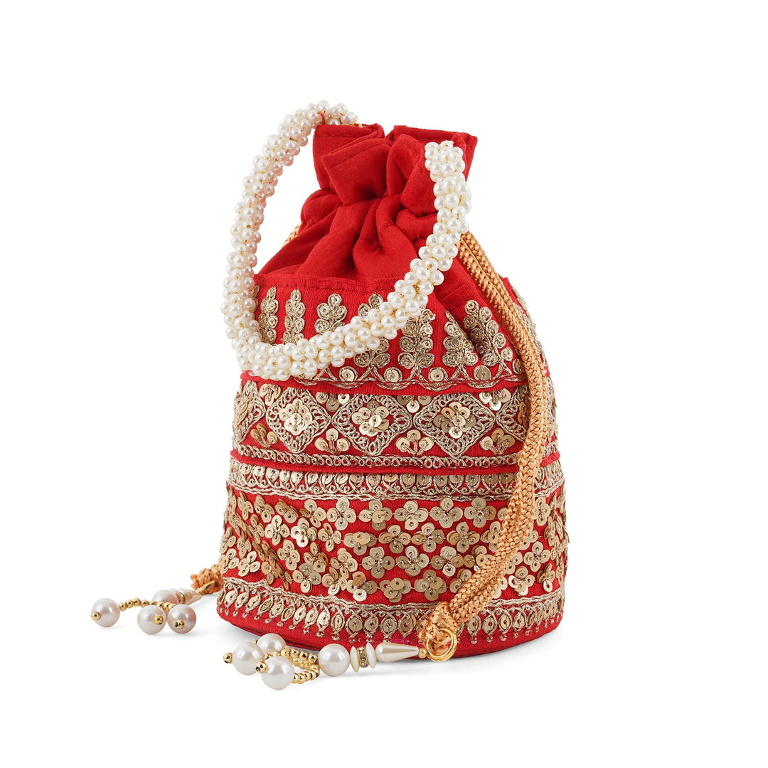 Royal Affair Flaming Red Embroidered Potli Bag