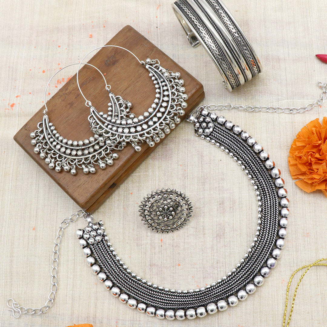 Teejh Riya Silver Oxidized Jewellery Gift Set - Joker & Witch