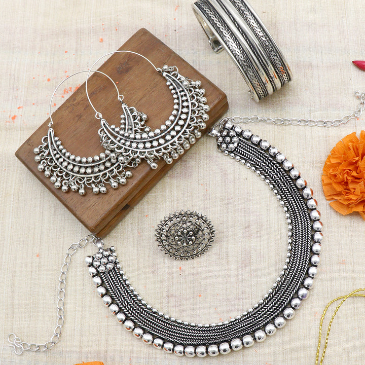 Teejh Riya Silver Oxidized Jewellery Gift Set - Joker & Witch